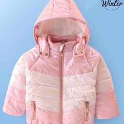 Babyoye Solid Full Sleeve Hooded Padded Winter Jacket -Pink-image-77