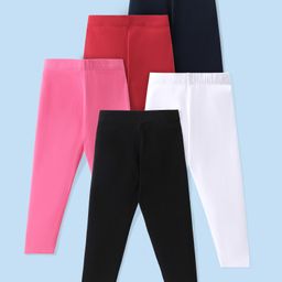 Babyhug Cotton Lycra Knit Solid Color Stretchable Leggings Pack Of 5 - Multicolor-image-112