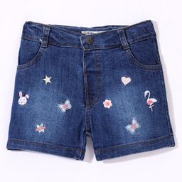 ToffyHouse Cotton Mid Thigh Length Stretchable Denim Shorts with Bunny Embroidery - Blue-image-39