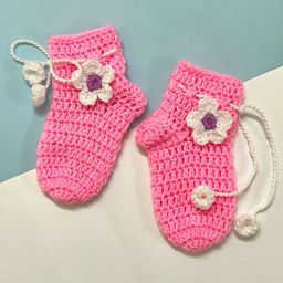 Little Peas Flower Detailed  Handmade Woollen Socks - Light Pink-image-45