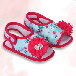 Coco Candy Floral Applique Detailed Velcro Closure Booties - Blue-image-48