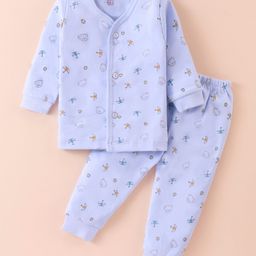 Simply Interlock Knit Full Sleeves Night Suit with Animal Print - Sky  Blue-image-74