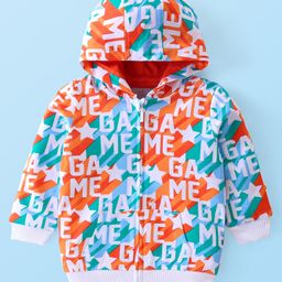 Babyhug Cotton Knit Full Sleeves Hooded Front Open Sweatjacket with Text Print & Kangaroo Pockets - White-image-66