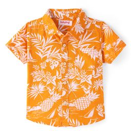 Babyhug Cotton Knit Half Sleeves Regular Collar Shirt Floral Print- Yellow-image-99