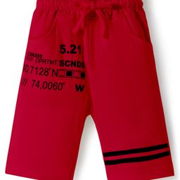 Olio Kids Cotton Knit Above Knee Length Shorts With Text Print - Red-picture-22