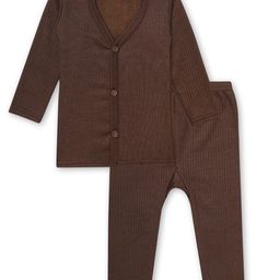 Superminis Melange Full Sleeves Striped Thermal Tee With Coordinating Pajama Set - Brown-image-96