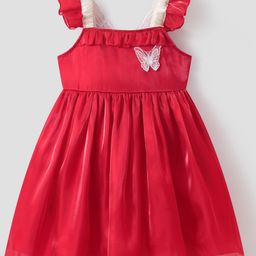 Mark & Mia Frill Sleeves Party Frock with Butterfly Embroidery - Red-image-53