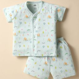 Pink Rabbit Single Jersey Knit Half Sleeves Shorts Co-Ord Night Suit With Vegetables Print - Light Green-image-32