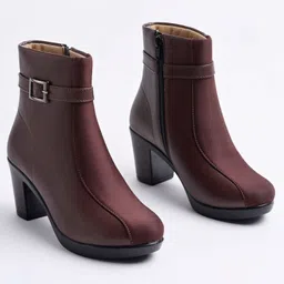 Shoetopia Embroidered Zipper Closure Boots - Brown-picture-21