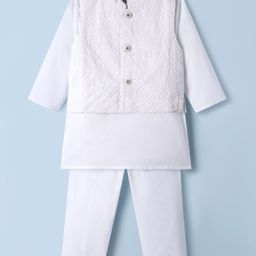 Babyhug Cotton Woven Full Sleeves Kurta Pajama Set With Embroidered Jacket - White-image-114