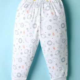 Ollypop Sinker Knit Full Length Lounge Pant with Space Theme Print - White-image-41