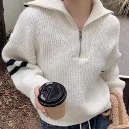 StyleCast Women Open Knit Self Design Mock Collar Pullover-picture-20