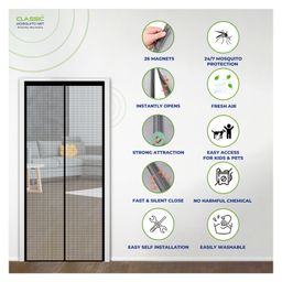 classic mosquito nets Classic Mosquito Net Magnetic Screen Fiberglass Mesh Curtain Patio Door With Full Frame Hook & Loop 205 x B 90 cm - Black image 4