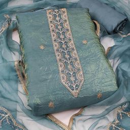SHADOW & SAINING Embroidered Pure Silk Semi-Stitched Dress Material-image-20