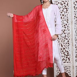 LOOM LEGACY Striped Embroidered Sequnnied Chiffon Dupatta-0