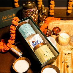 ArteCasa Lime-Green & Blue 4 Pieces Printed Ceramic Diwali Home Gift Sets-15