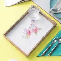 VarEesha Blossom Mango Wood 14 Inch Rectangular Tray - Set of 1-90