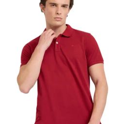 Parx Maroon Cotton Regular Fit Solid Polo T-Shirt-image-97
