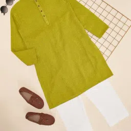 Indus Route by Pantaloons Boys Lime Green Cotton Solid Full Sleeves Kurta Sets-image-65