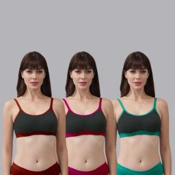 AROUSY Maroon & Pink Cotton Bra Panty Set - Pack Of 3-image-98