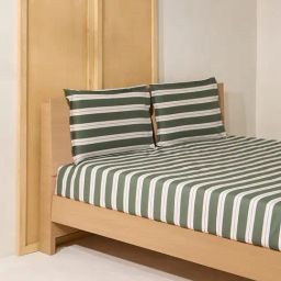 Westside Home Olive Striped Double Bed Flat Sheet and Pillowcase Set-image-116
