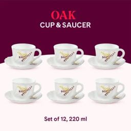 Larah by Borosil Multicolor Ceramic Opalware Cup and Saucer Set of 12 220ml image 5