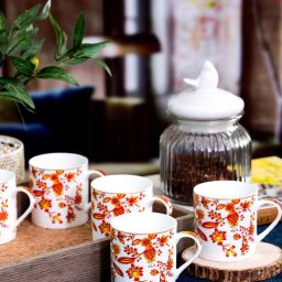 SONAKI White & Orange Bone China Tea Coffee Mugs - Set of 6 image 5