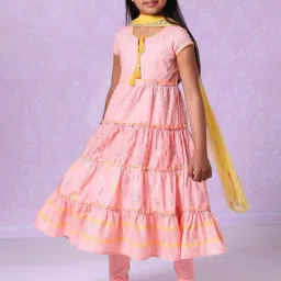 BIBA Girls Pink Printed Kurta, Leggings and Dupatta-image-76