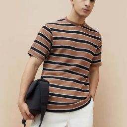 Fame Forever By Lifestyle Light Sage Relaxed Fit Striped T-Shirts-image-5