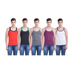 Dollar Bigboss Assorted Color Cotton Regular Fit Gym Vests (Pack Of 5)-image-37