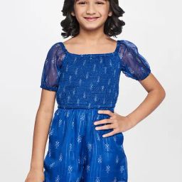 Global Desi Girl Kids Dark Blue Printed Jumpsuit-image-12