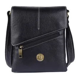 HiLEDER Black Textured Small Leather 8 inch Cross Body Bag-image-95