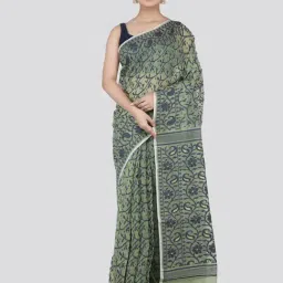 Pinkloom Green & Blue Cotton Woven Saree-picture-0