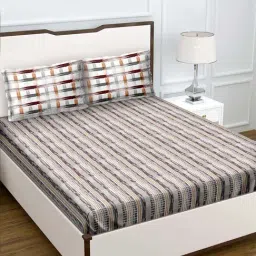 BELLA CASA Genteel Abstract Brown 180 TC Cotton King Bedsheet with 2 Pillow Covers-picture-45