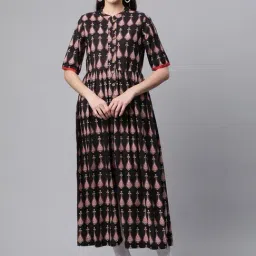 Divena Black Cotton Printed A Line Kurta-image-44