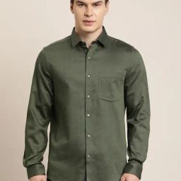 Turtle Dark Green Cotton Slim Fit Self Design Shirt-image-81