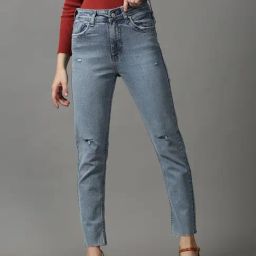 SHOWOFF Blue Solid Mid Rise Jeans-image-9