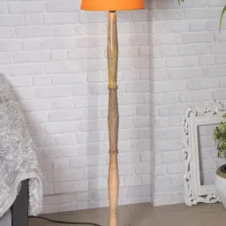 Homesake 'Antique' Orange & Brown Wood Tall Floor Lamp With Shade & Bulb - Set of 1-10