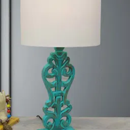 Homesake Beige & Brown Wood Sculptural Hand Carved Table Lamp-14