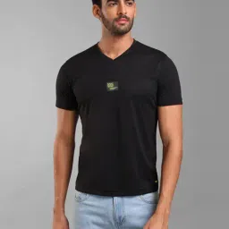 Kazo Black Regular Fit V Neck T-Shirt-image-47