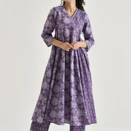Rustorange Lavender Floral Print Angrakha Kurta-picture-28