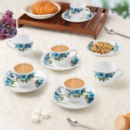 Larah by Borosil Multicolor Ceramic Opalware Cup and Saucer Set of 12 220ml-4