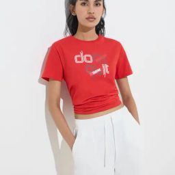 Studiofit by Westside Red Text Design Cotton-Blend T-Shirt-image-0