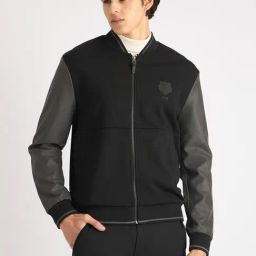 Antony Morato Black Regular Fit Colour Block Bomber Jacket-image-42
