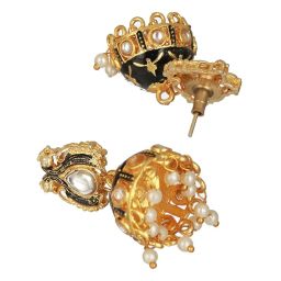 Aatmana Gold-Plated Stone Studded Black Meenakari Jhumki Earrings image 5