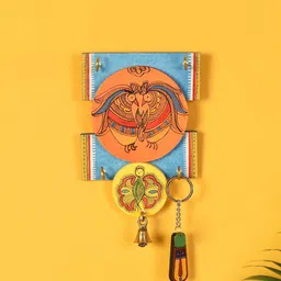 AAKRITI ART CREATIONS Blue & Orange-Coloured Printed Wooden Key Holder-image-5