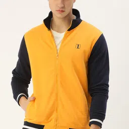 SINGLE Men Yellow Varsity Printed Slim Fit Front-Open Sweatshirt-picture-25