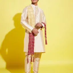 VASTRAMAY Boys Gold KurtaSets-image-36