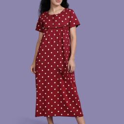 Kryptic Maroon Cotton Relaxed Fit Printed Nightdress-picture-21