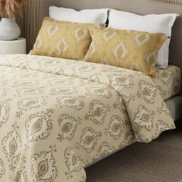 Boutique Living Embrace Yellow Cotton Ethnic 152 TC Double Flat Bedsheet with 2 Pillow Covers-image-84